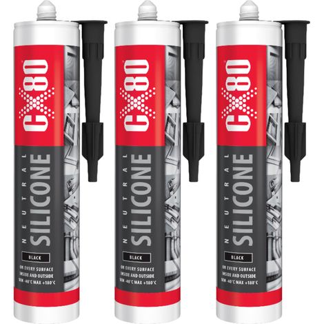 CX80 Silicona de construcción neutra para hormigón, madera y metal, negra, 310 ml x 3