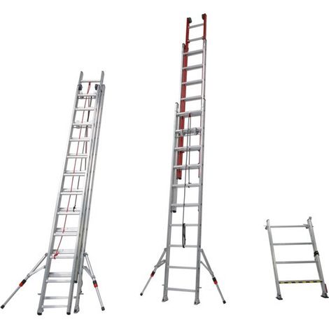 Échelle coulissante 3 plans en fibre de verre et aluminium – Hauteur d'accès 7,22 m – Stabilisateur avec patins antidérapants (1/4)
