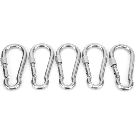 Packung mit 5 robusten 120-mm-Campingkarabinern mit federbelastetem Karabinerhaken und Sicherungsmutteröse für den harten Einsatz. (1/5)