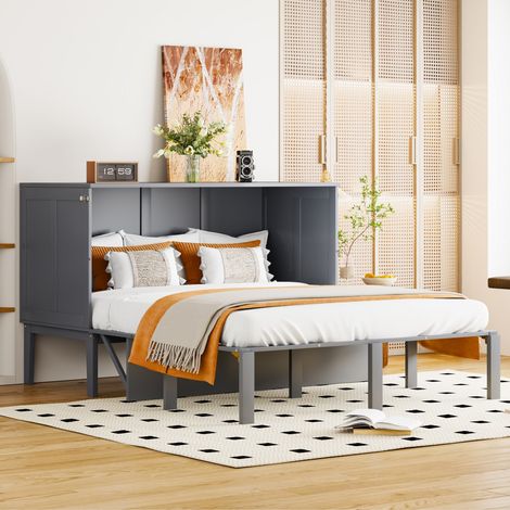 Lit escamotable double vertical 140x200, sommier à lattes inclus, lit mural pour jeune adulte, couleur gris (sans Matelas) (1/5)
