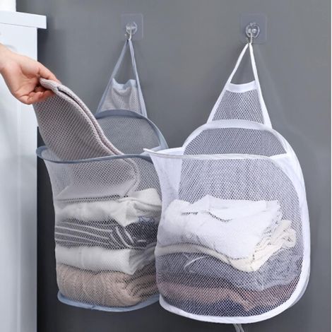 Sac à linge suspendu, sacs à linge en maille de nylon respirant, paniers à linge muraux, sacs de lavage en maille, sac à linge suspendu sur porte (1/4)