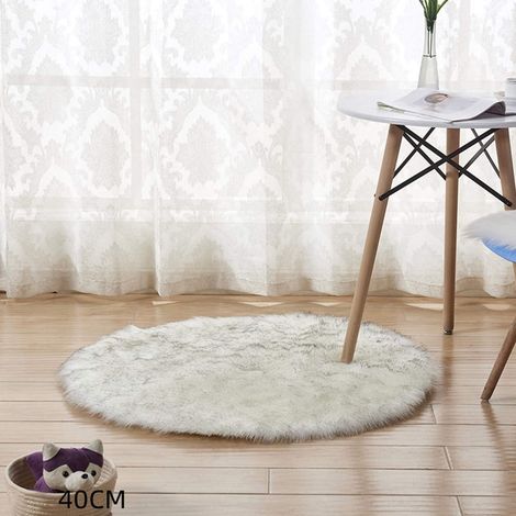 Tapis Rond - Tapis Fourchu Blanc - Diamètre 40 cm - En Polyester - Antidérapant - Pour Chambre À Coucher Salon Chambre D'Enfant - 1 Pièce (1/5)