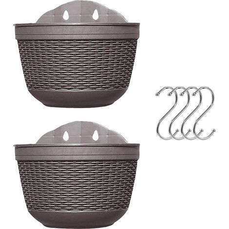 Outdoor Hanging Planter, Plastic Hanging Basket, Bracket and Hanging Hook for Balcony, Fence and Wall, Hanging Planters for Fence with Drainage and 4 (1/5)
