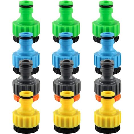 12-teiliger Universal-Küchenhahnadapter, 1/2" und 3/4" Kunststoff-Gartenschlauchanschluss, Einschraub-Schlauchhahnanschluss mit Gewinde (1/4)