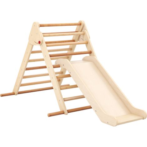 Ensemble triangle pikler escaladeur intérieur 103 x 89 x 81 cm avec toboggan sécurisé et pliable style naturel en bois de hêtre