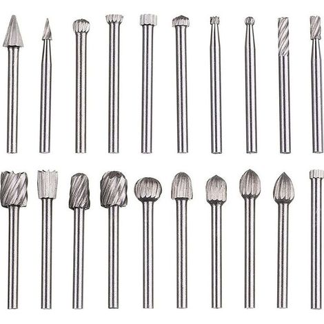 YMYNY Lime rotative 20 pièces, jeu de limes en carbure,têtes de lime rotatives HSS, outil rotatif ,outil rotatif à tige de 1/8" (3 mm) pour meuleuse, travail bois, polissage des métaux, gravure, perça (1/4)