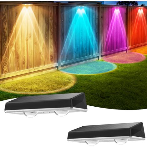 Applique Murale Extérieur Solaire Étanche IP67, 2 Unité Lumiere Solaire Exterieur RVB avec 8 Modes Lampe Solaire Exterieur Puissante pour Cour, Jardin et Clôture (1/5)
