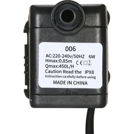 Pompe à eau submersible 450 L/h 6 W pour aquarium, fontaines de table, bassins, jardins aquatiques et systèmes hydroponiques, avec 2 buses, 220-240 V CA (1/5)