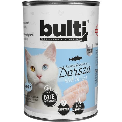 Alimento húmedo para gatos BULTI sabor bacalao, lata de 400 g. (1/2)