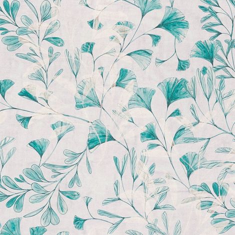 Natur Tapete Profhome 782234 heißgeprägte Vliestapete glatt mit floralen Ornamenten matt grau türkis-blau weiß 5,33 m2