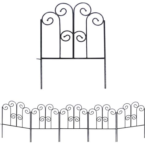 Clôture de Jardin en Fer Décorative 43 cm x 1.5 m, Lot de 5 Panneaux de Clôture en Métal Résistant à la Rouille pour Parterres de Fleurs, Potagers et Aménagements Paysagers (1/5)