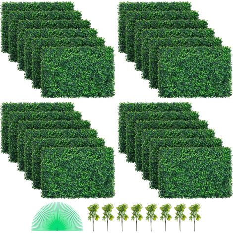 Mophorn Pannelli di bosso artificiale 24"x16" Pannelli da parete con siepe protetti dai raggi UV da 24 pezzi Sfondo di erba verde da 4 cm Recinzione finta per la privacy per decorazioni (1/5)