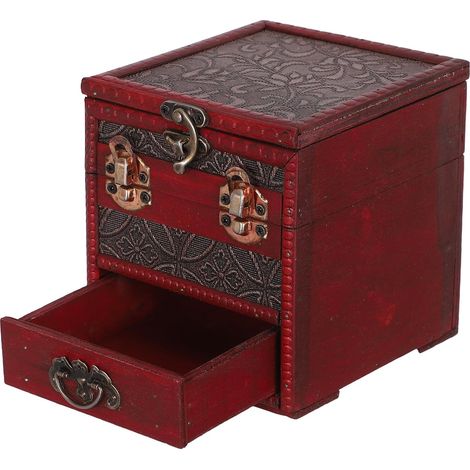 Boîte à Bijoux Ancienne en Bois Vintage avec Miroir Intégré et 3 Tiroirs, Organisateur Multi-compartiments pour Colliers et Bagues, Style Palais Élégant pour Femmes (1/5)
