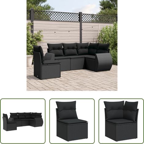 vidaXL Canapé en résine - Salon de jardin 5 pcs avec coussins noir résine tressée (1/5)