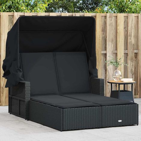 Teenpull – Doppel-Sonnenliege mit Dach und Auflagen Schwarz Poly Rattan (1/5)