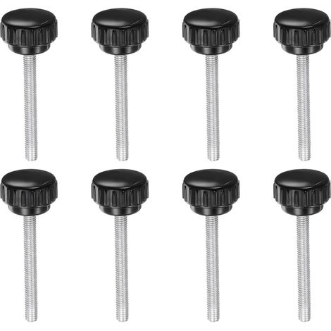 8Pcs Boutons de Serrage Cannelés M6 x 50mm Métrique en Acier au Carbone Zingué Mâle à Vis à Pouce Sur Tête Ronde en Plastique de 25mm Boulon à Main Fileté Boutons d'Étude Noirs (1/5)