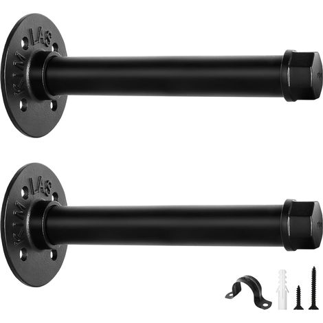 Set mit 2 rohrförmigen Wandregalhalterungen, Regalträger, Tragkraft 50 kg, Wandregalhalterung, Kleiderständer, robuste schwarze Regalhalterung 15 cm (1/5)