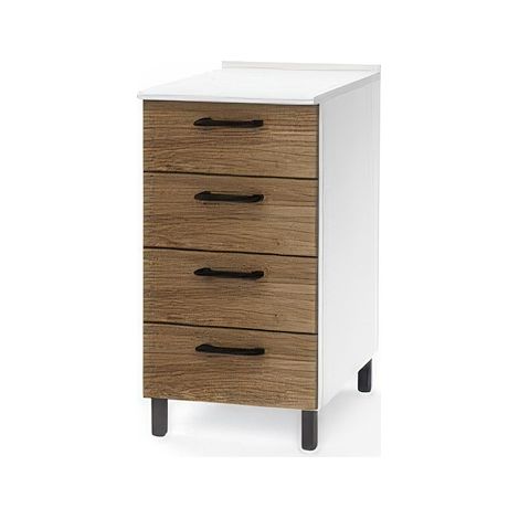 Meuble Bas de Cuisine en Kit Noyer 4 Tiroirs 40 x 50 x H 85 cm avec Poign�es