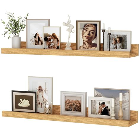 Étagère murale, lot de 2, étagère flottante de 60 cm en bois MDF, panneau mural pour cadres et décorations, design industriel, convient pour bureau, chambre et cuisine (Beige, 60 cm) (1/5)