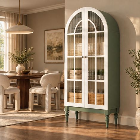 Vetrina ad arco 76x38,5x165 cm in MDF verde, vetro scanalato – MEUBLIV (1/5)