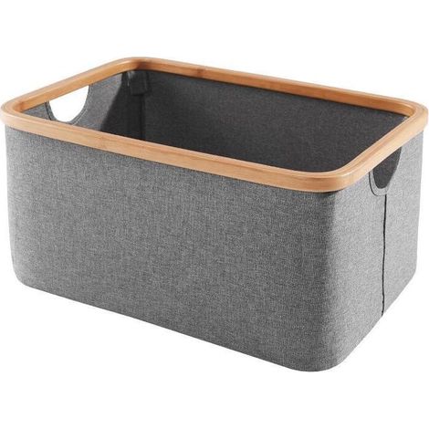 Paniers à linge pliables en bambou gris,Panier à linge pliable，collecteurs de linge, panier à linge, paniers de boîtes de rangement, paniers pour étagères,45 x 30 x 22 cm (L x l x H) (1/5)