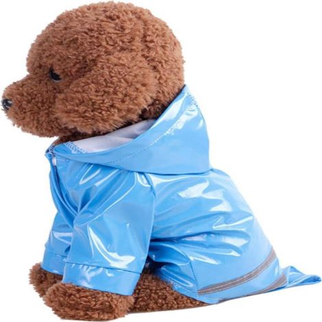 Imperméable pour chien - Bleu - Taille M - Avec capuche et bandes réfléchissantes (1/5)