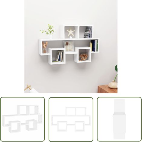 The Living Store Étagère murale forme d'auto Blanc 82x15x51 cm Bois d’ingénierie - Étagère Murale - Étagère Auto - Meuble Déco - Rangement Mural - Bibliothèque Murale (1/5)