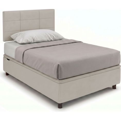 Letto 1 Piazza e Mezza Contenitore Imbottito 120x190 cm Similpelle Tortora Boxmax Testata Square (1/5)