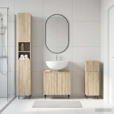 vidaXL 3 Piece Bathroom Cabinet Set ZWOLLE Sonoma Oak Engineered Wood (1/5)