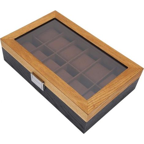 Scatola portaorologi in legno massello con 12 scomparti, display bicolore, collezione di organizer classico, 31,5 x 19,8 x 8 cm, uomo donna. (1/5)
