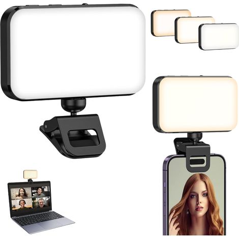Lampe de visioconférence noire, 8,59,5 cm, 1 unité, lampe de poche portable, lampe rotative pour selfies.
