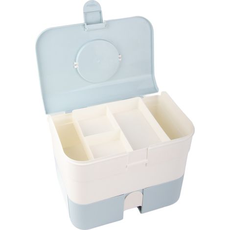 Zweistöckige Kosmetikaufbewahrungsbox, großes Fassungsvermögen, tragbar für Nagellack und Nagelkunst, blau
