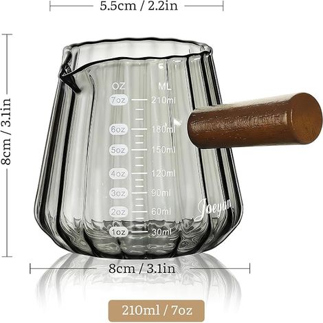 Pichet Doseur Cuisine Verre avec Anse Bois Tasse Expresso Cannelée Graduée Pot Lait Ouverture Gobelet Mesureur Cocktail Style Origami Gris (1/4)