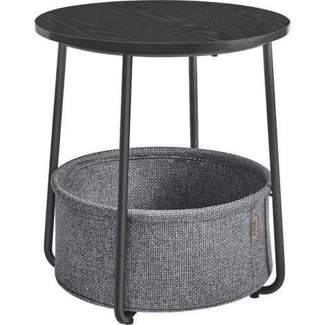 Petite Table Basse Ronde, avec Panier en Tissu, Rangement, pour Salon, Chambre, Table de Chevet, Style Moderne, Noir Boisé et Gris Ardoise (1/5)