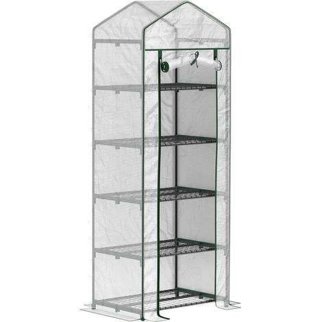 Serre de jardin en acier avec porte coulissante et 5 étagères, housse plastique transparente, 69 x 49 x 193 cm (1/5)