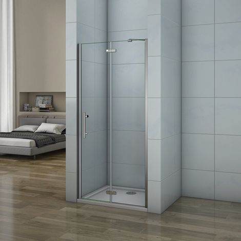 195cm Porta Doccia per Nicchia Apertura Battente Con Barra Stabilizzatrice Vetro 6mm Temperato Trasparente Anticalcare Larga 80cm (1/5)