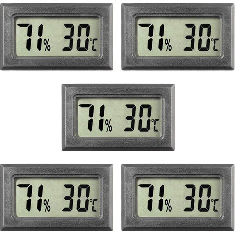 Thermomètre hygromètre numérique noir, plage de mesure -50 à 70 °C, indicateur de température et humidité, appareil de mesure pour maison, chambre, bureau et intérieur (1/5)