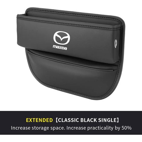 (Noir) NOUVEAU Boîte de rangement en cuir pour l'espace entre les sièges auto Mazda 2, 3, MS, CX5, CX3, MX5 et RX8. Sac de rangement inclus. (1/5)