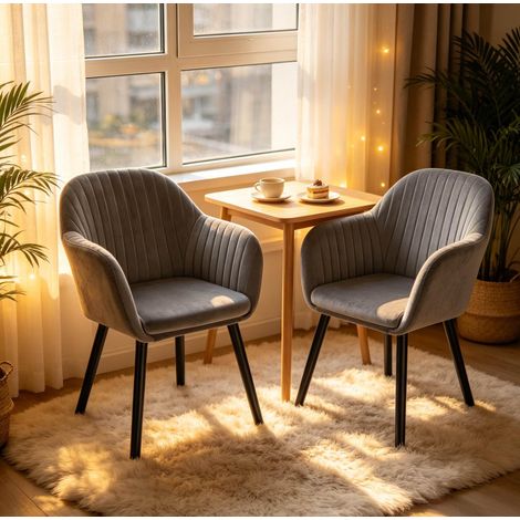 Silla de comedor de terciopelo gris oscuro con reposabrazos, lote de 2 HAVRYA (1/4)