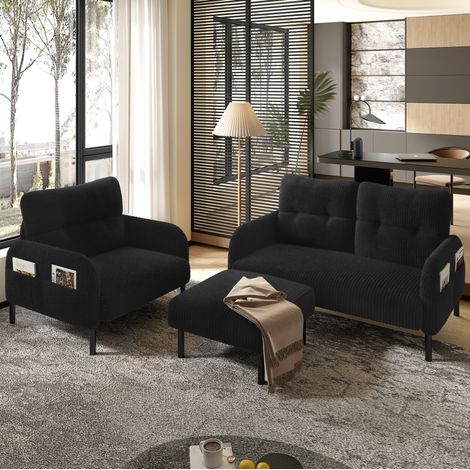 Conjunto sofá 2 plazas sillón y reposapiés pana OKMYHOME (1/5)