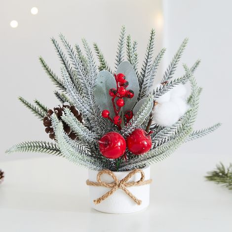 Mini sapin de Noël avec pomme rouge, 24 cm, parfait pour les fêtes de Noël, polyvalent, facile à utiliser et à entretenir (1/5)
