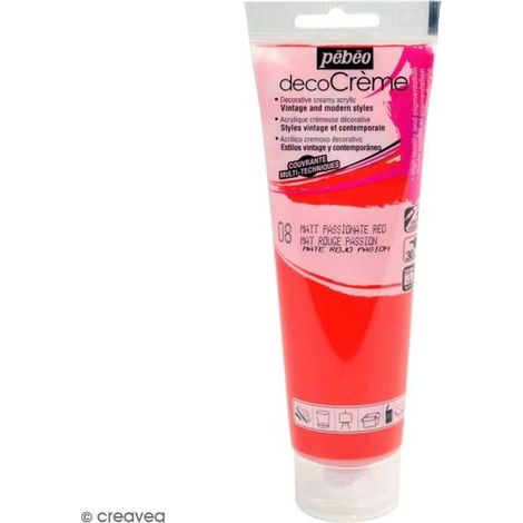 Peinture acrylique - PEBEO - DecoCrème - Rouge passion - 120 ml - Finition Mat (1/2)