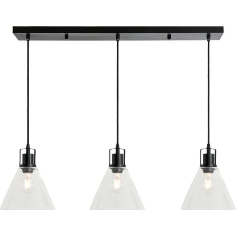 Litecraft Clara Ceiling Pendant Diner Bar Conical Shaded 3 Light - Matte Black