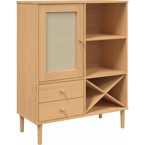 Credenza cassettiera cassettiera mobile contenitore organizer cucina soggiorno soggiorno effetto rattan 90 x 40 x 112 cm legno di pino massiccio marrone 020036235