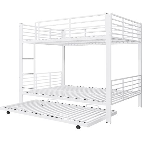 Litera triple de metal 140 x 200 cm con cama nido deslizante, blanco (1/5)