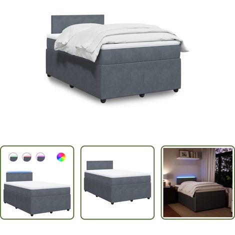 vidaXL Surmatelas - Sommier à lattes de lit et matelas gris foncé 120x190cm velours (1/5)