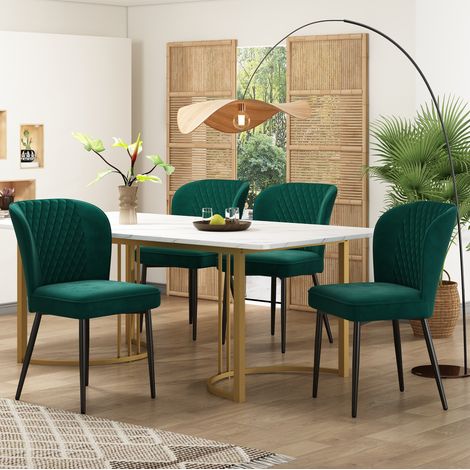 Conjunto de mesa y sillas 140 x 80 x 75 cm, 4 sillas verdes de terciopelo HAVRYA (1/5)