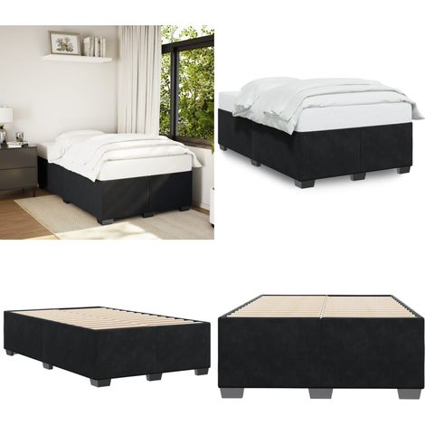 Cadre de lit sans matelas noir 120x200 cm velours - Cadre De Lit - Lit Double - Lit En Velours - Lit Noir - Sommier - Home & Living (1/5)