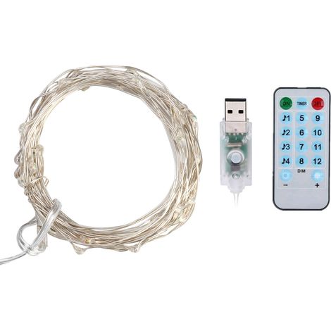Guirlande lumineuse LED de 10 m, 100 LED, fil de cuivre, activée par le son, avec télécommande (bleue) (1/5)