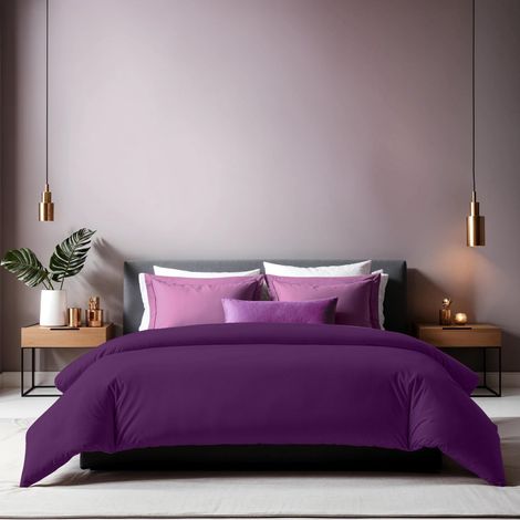 Housse de Couette XXL Ranforce (155 x 220 cm), 100% Coton, Violet Fermeture à Bouton, Nombre de Fils 155 Lavable en Machine à 30 °C, Doux et Durable, Double (1/5)